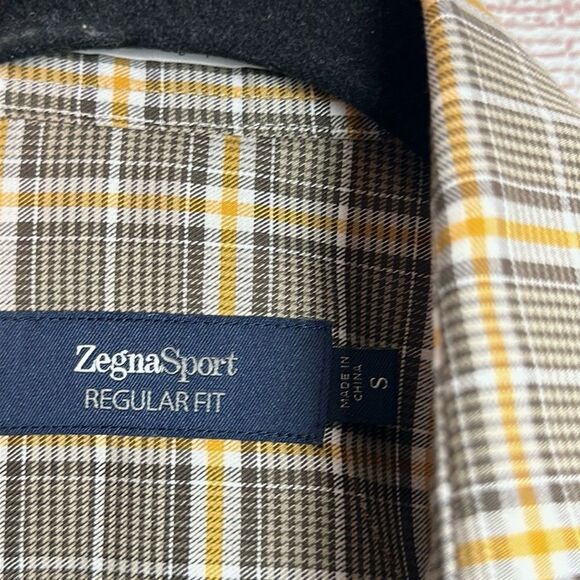 ZEGNA Sport Cotton Shirt Button Down Taupe Plaid Men’s size S - Picture 11 of 14